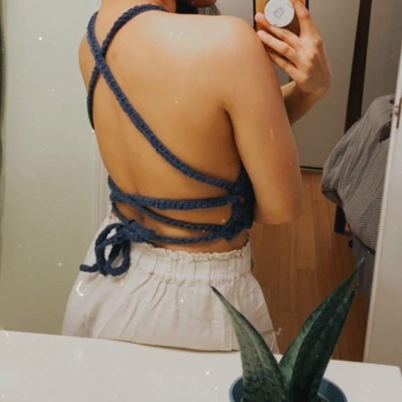 *SOLD* Blue Halter Crochet Bralette - Picture 3 of 3